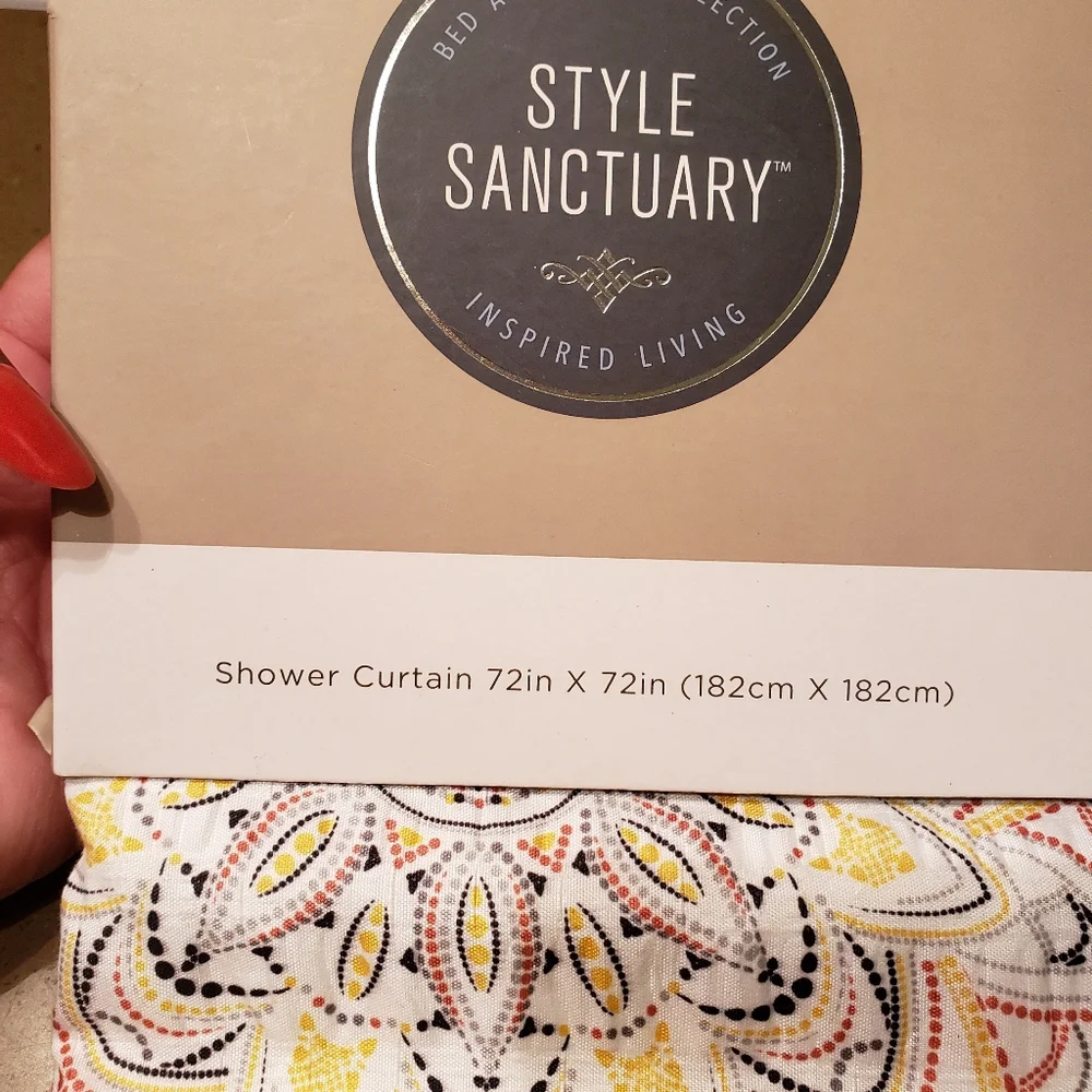 White Shower Curtain With Mandala Print